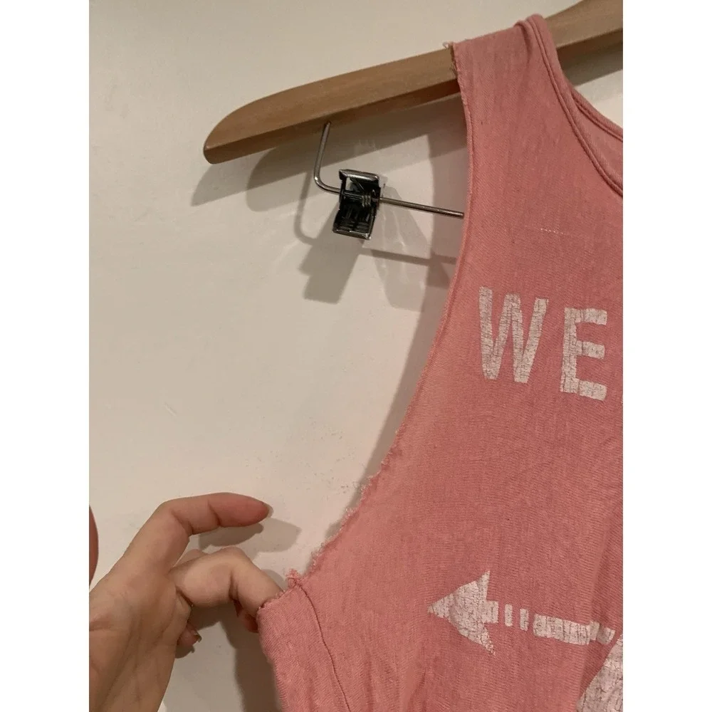 So Rad by A Weekend Warrior XS Pink Cotton Distressed Fringe Festival Tank Women